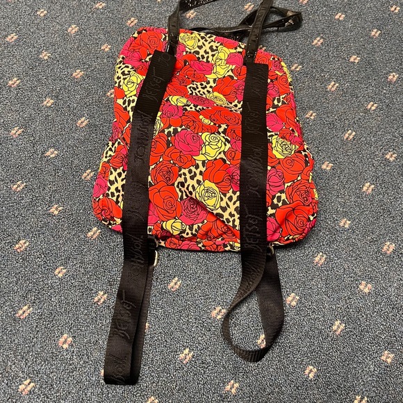 Betsey Johnson Convertible Backpack Tote Bag Roses Leopard Silky Tassels B Charm - Picture 7 of 15